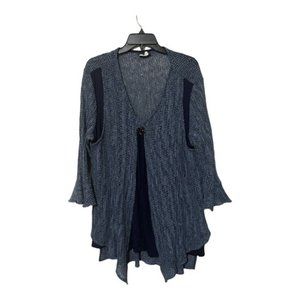 Crystal Fashion Womens Blue Crochet Draped Front Long Tunic Lined